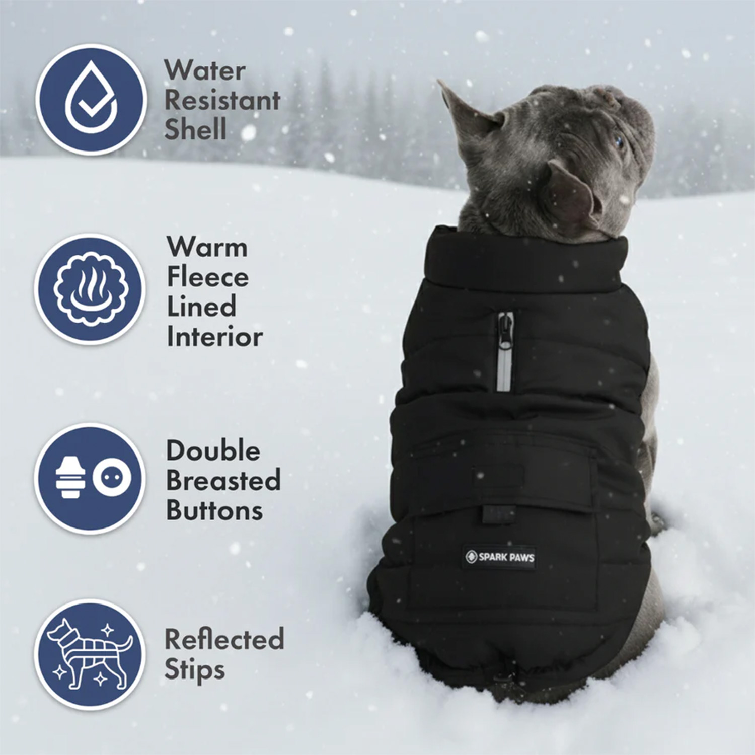 Spark Paws WarmShield Water-Resistant Jacket - Black Details