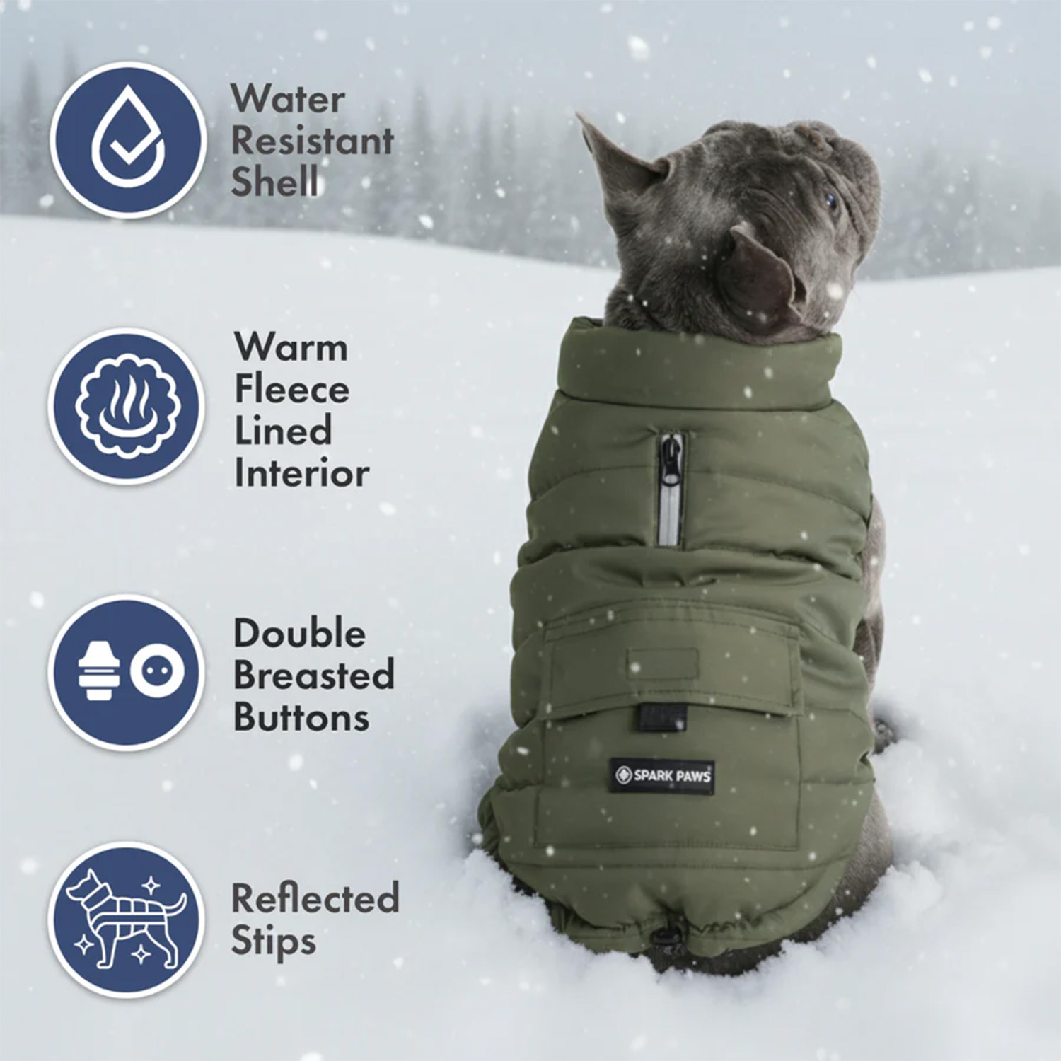 Spark Paws WarmShield Water-Resistant Jacket - Olive Details