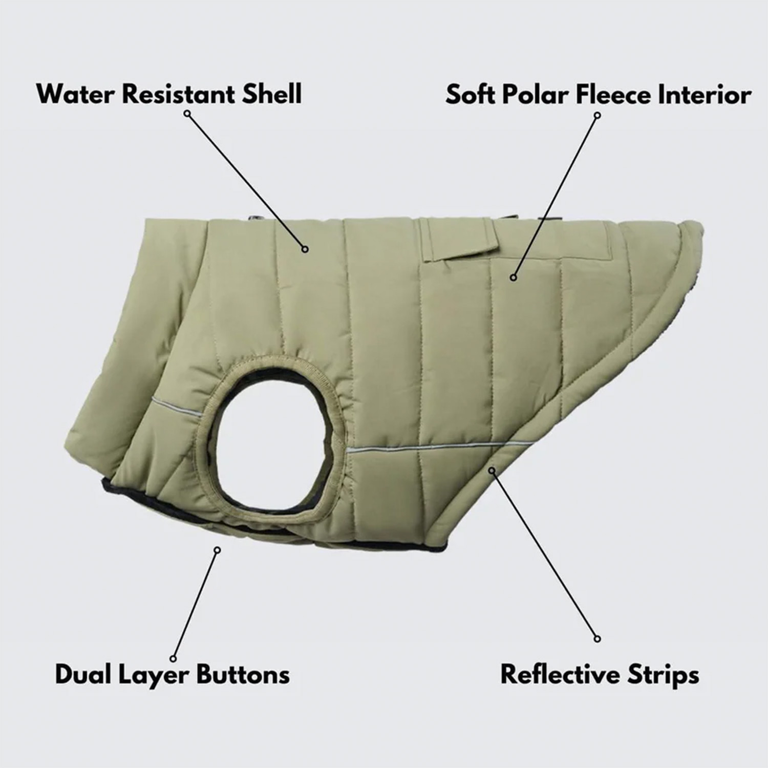Spark Paws WarmShield Water-Resistant Jacket Olive Details