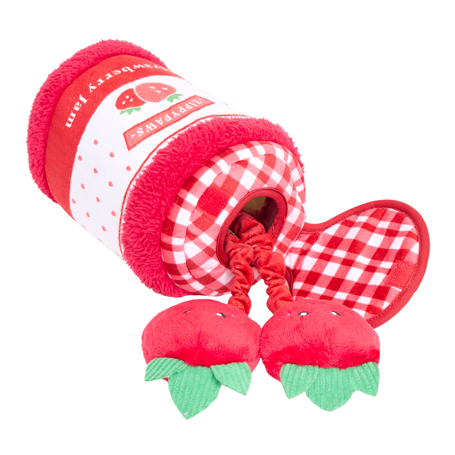 ZippyPaws Bungee Burrow Strawberry Jam Jar Dog Toy